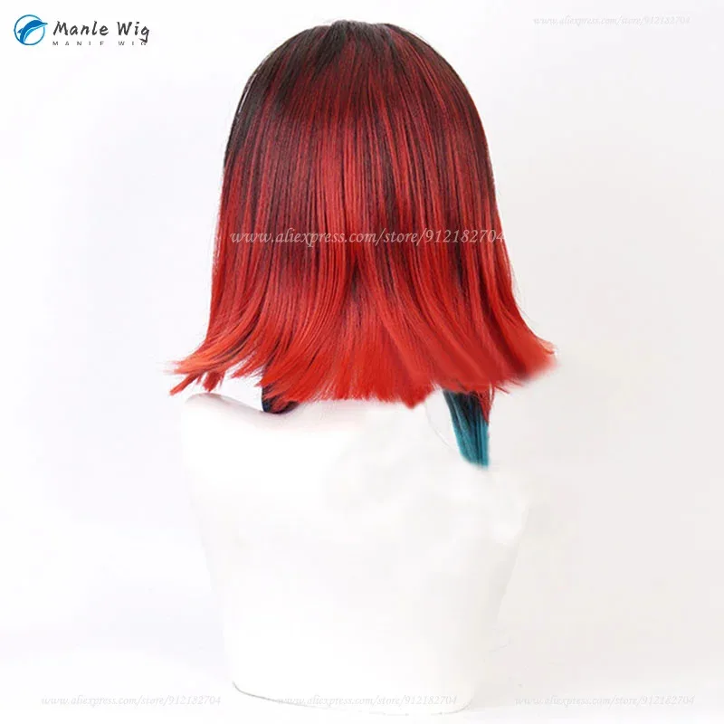 Qq681anime enmu cosplay curto vermelho preto azul sonho perucas resistentes ao calor cabelo sintético festa de halloween feminino + peruca grátis c