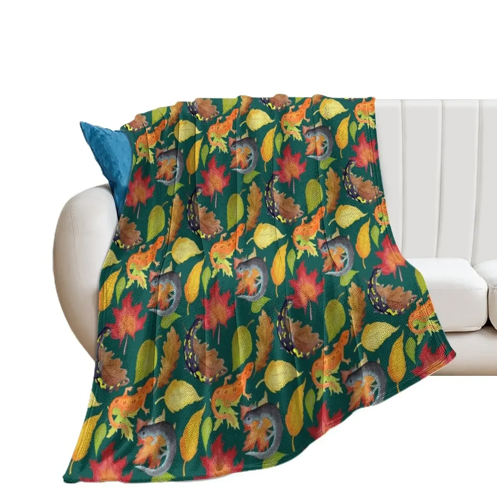 

Salamander Leaves Watercolor Pattern- Dark Green Throw Blanket Summer decorative Sofa Quilt Blankets