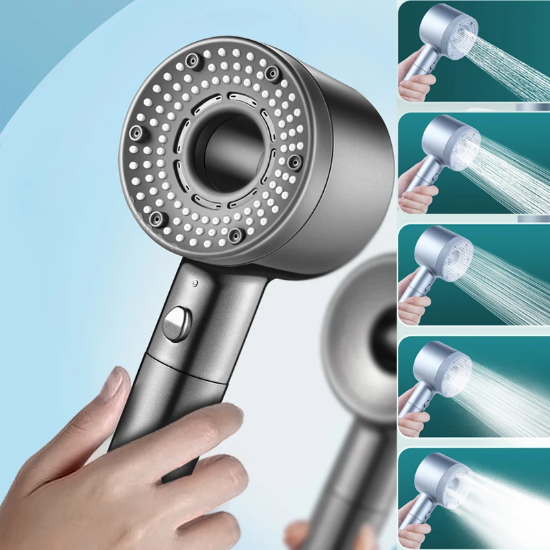

5 Modes Turbo Shower Head Round Filter Lint Remover Spa High Pressure Water Saving Anti Limestone For Bath Bathroom Accessories