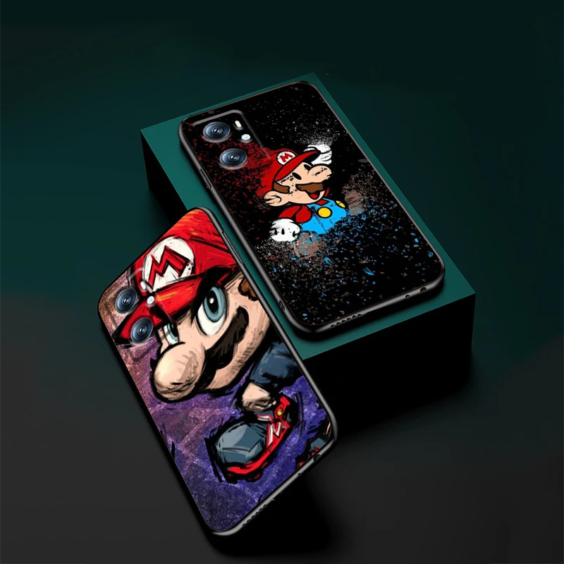 Anime Super M-Mario Cute Art For OPPO Find X6 X5 X3 A54S A5 A94 A16 A53S A57 A74 A72 A98 A78 A96 A9 5G Black Cover Phone Case