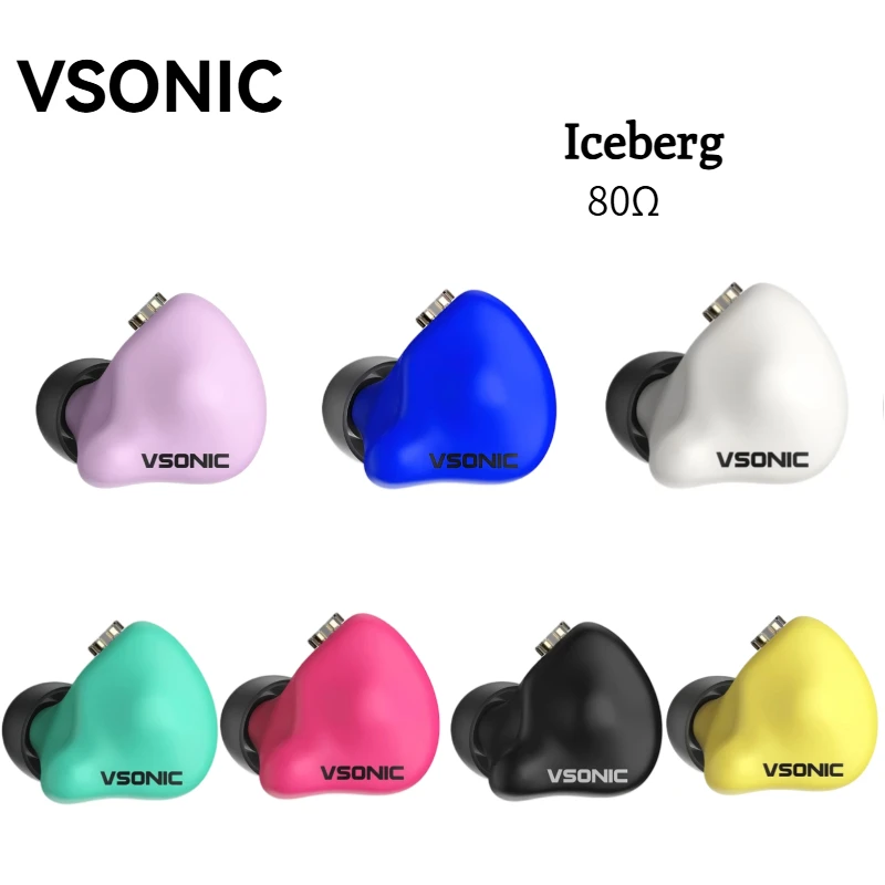 Наушники-мониторы VSONIC Iceberg Color 80Ω IEMs HFI с 11-мм динамическим драйвером CCAW и кристаллоподобной амортизирующей мембраной