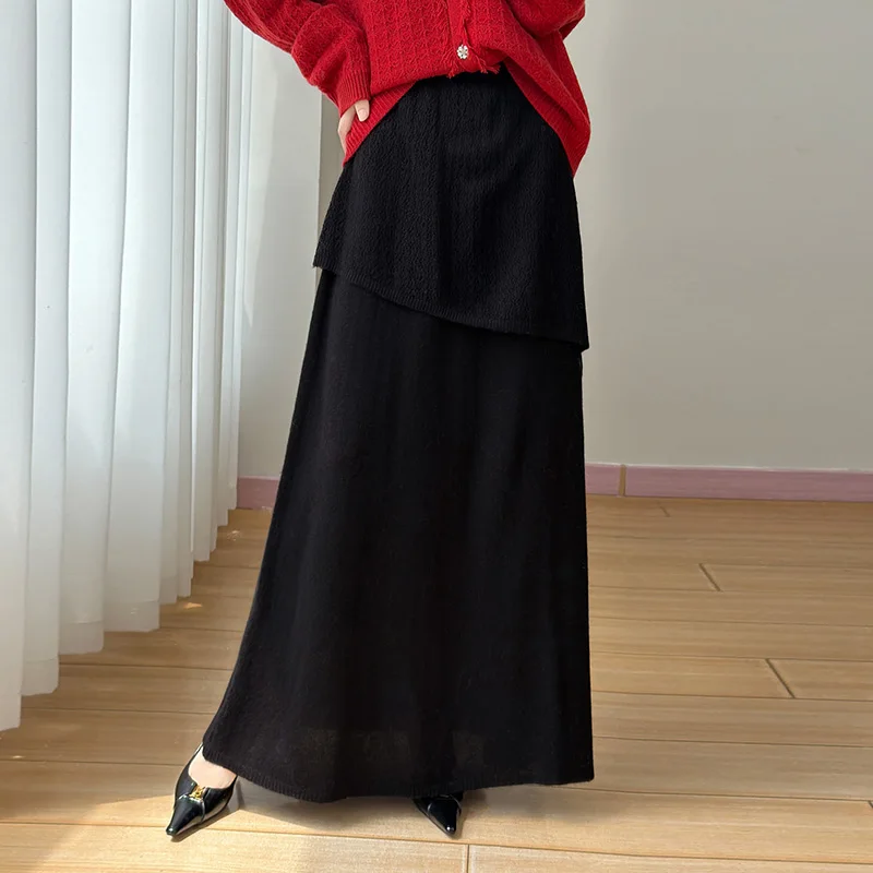 High-grade autumn and winter double skirt 100% pure cashmere sweater loose skirt white
