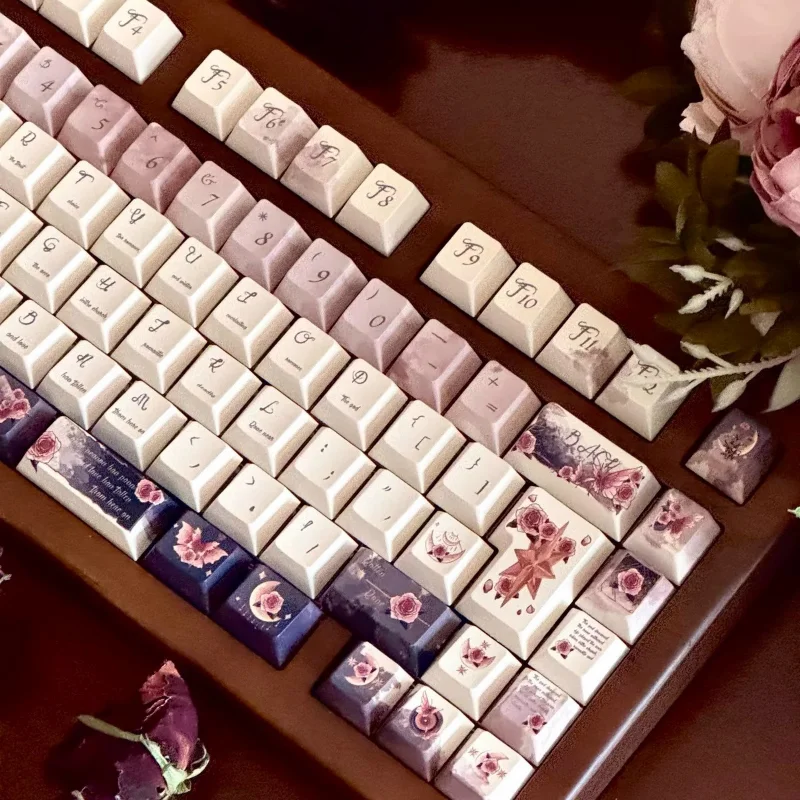 MiFuny Retro Rotten Rose Theme Keycap Set PBT Cherry Profile Custom Butterfly Rose Element Keycaps for Mechanical Keyboards Gift