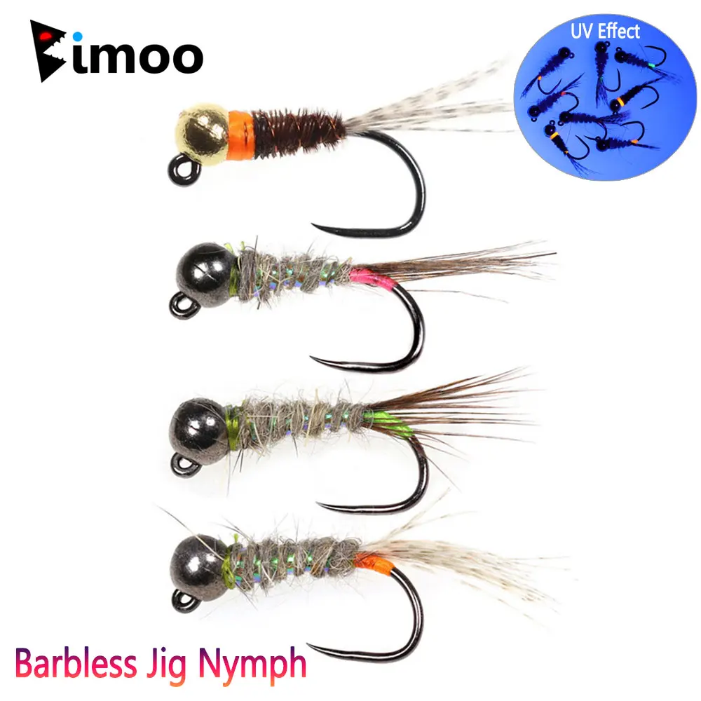 Bimoo Jig Ninfa fluorescentes sin púas – Hundimiento rápido para trucha - imagen 3