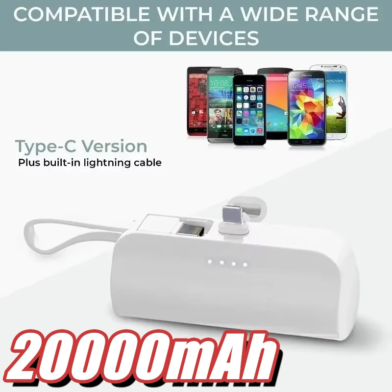 

Мини-Power Bank емкостью 20000 мАч, внешний аккумулятор, подключаемый внешний аккумулятор для iPhone 12, 13, 14, 15, портативный аккумулятор Samsung Huawei и Xiaomi