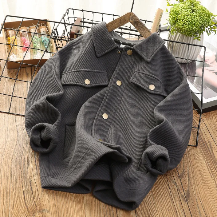 Children's Clothing Turn-down Collar Coat Spring New 2023 Twill Single-Breasted Top Medium and Big Children All-Match Fashion