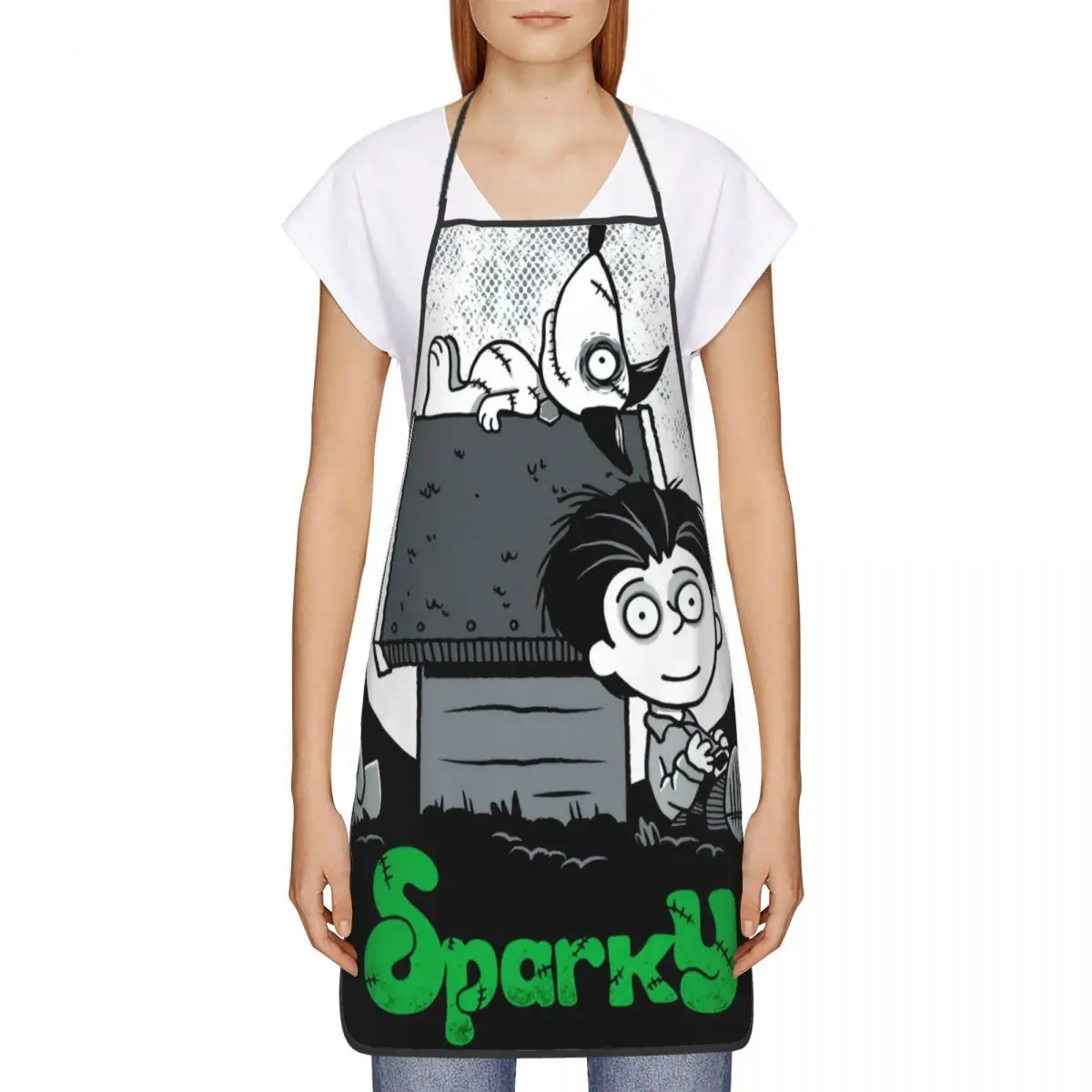 Custom Bib Frankenweenie Sparky Dog Apron Men Women Unisex Adult Chef Kitchen Cooking Horror Movie Tablier Cuisine Baking