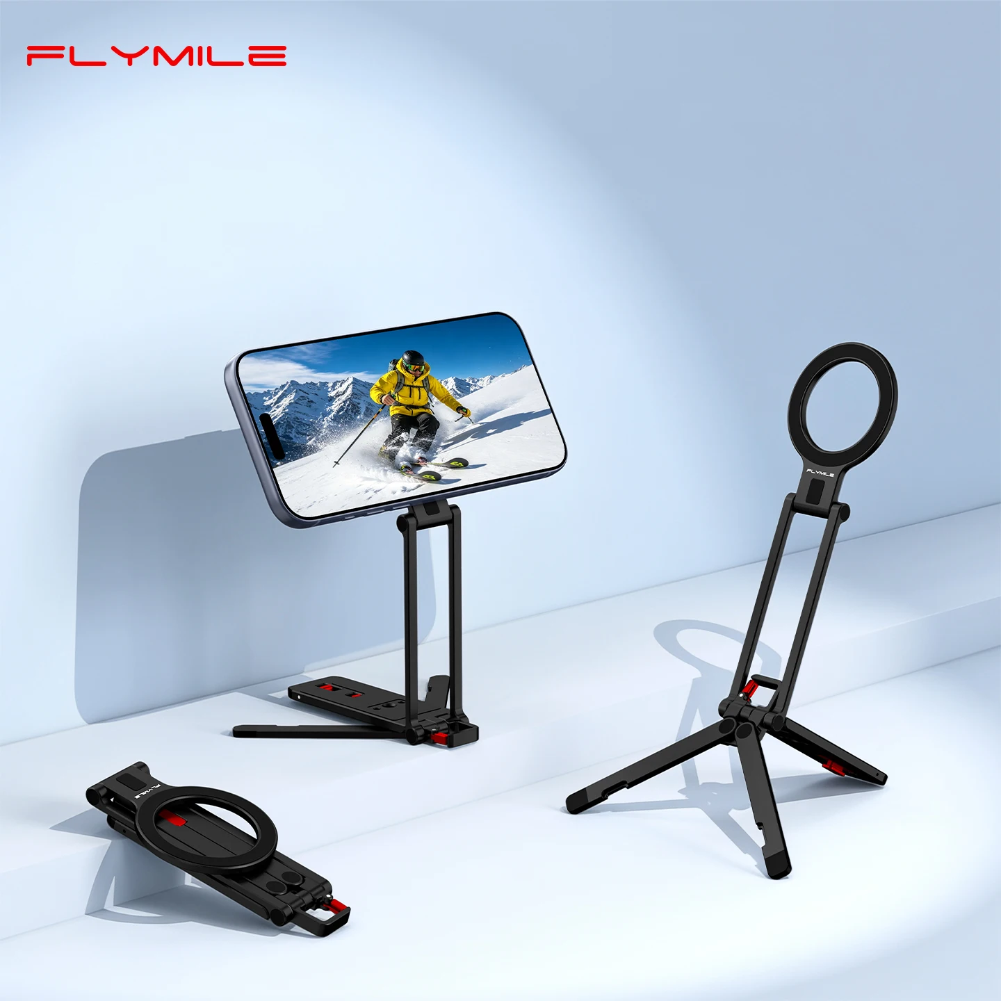 Trépied de téléphone magnétique pliable Flymile pour iPhone 18 Pro Max 17 16 15 14, perche à selfie avec poignée pour support de bureau et diffusion en direct