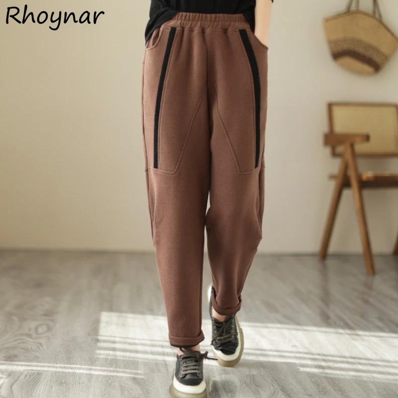 Harem Pant Women Plus Velvet Thicker Winter Keep Warm Loose Korean-style Trendy Casual Design Radish 6XL All-match Elastic Waist