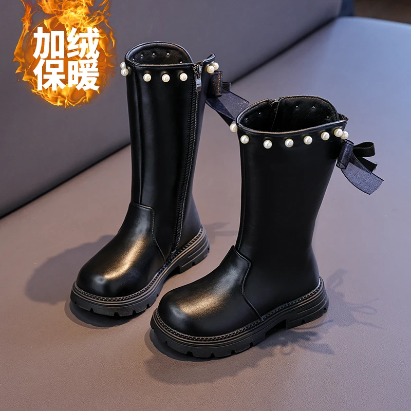 Knee Length Cool Shapes Children Shoes Kids Boots 2026 New Autumn Winter Fashion High Top Student Shoes Girls Sneakers with Bow