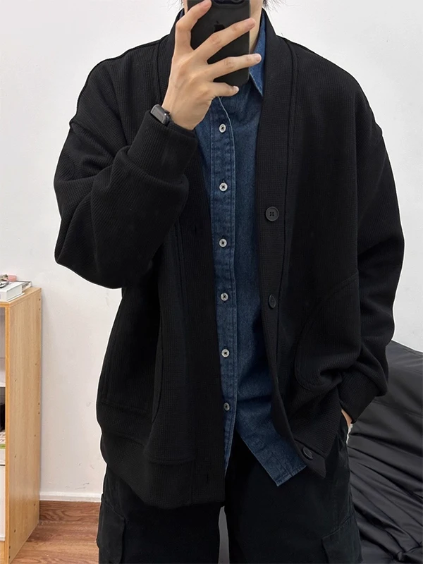 

Large Size 300 Pou Herringbone V-Ne Knitted Cardigan Jaet Men's High-End ort American Retro Spring Autumn Coat