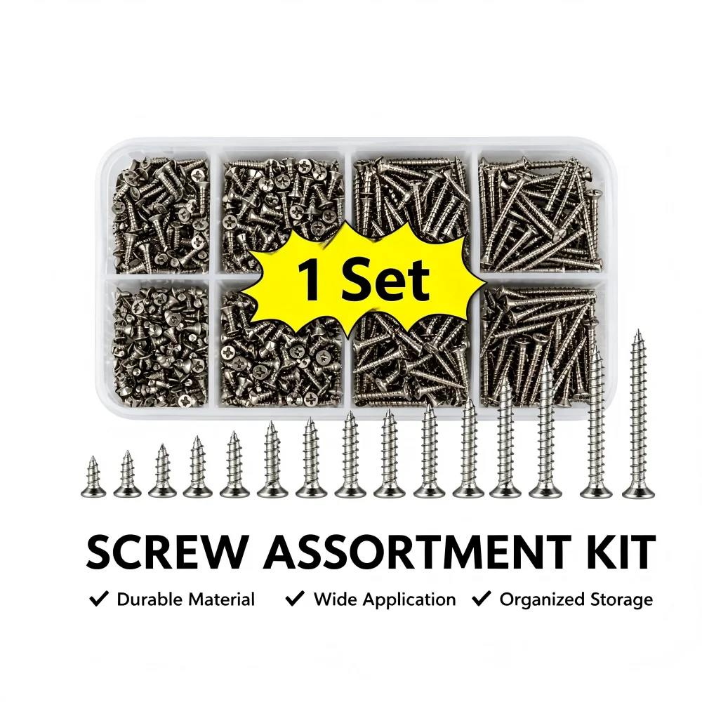 240-teiliges/Set selbstschneidende Holzschrauben-Set, 8 Größen, M2 Flachkopf-Metallschrauben, Klassifizierungs-Kit für Heimwerkerarbeiten – Detail 1
