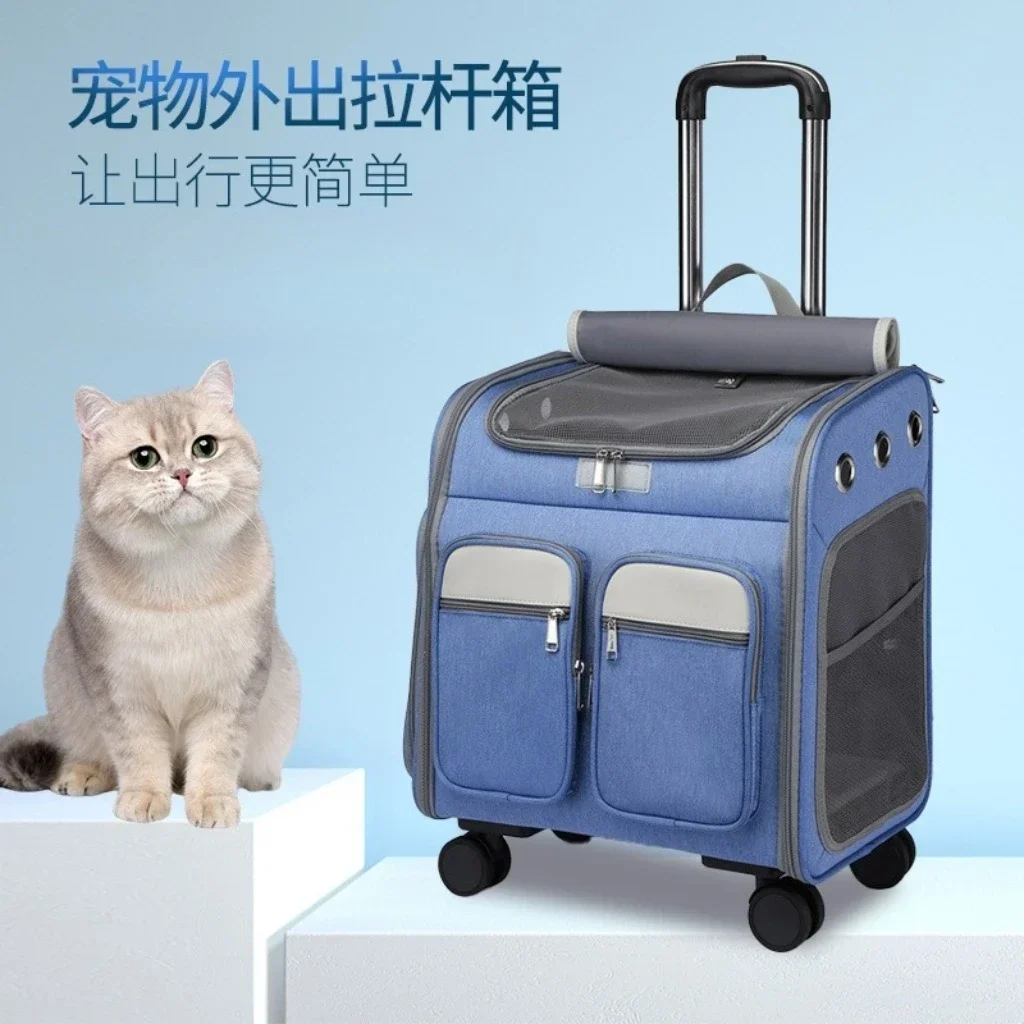 Foldable double shoulder pet trolley case large capacity cat and dog going out bag breathable