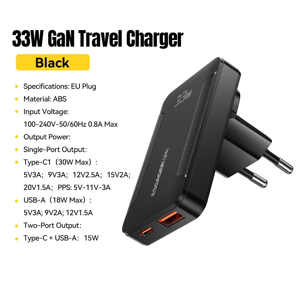 Essager Ultraflaches 65W GaN Pro Reiseladegerät Quick Charge 4.0 PD3.0 Tragbares Typ-C Ladegerät für iPhone 17 16 15 Samsung MacBook Laptop