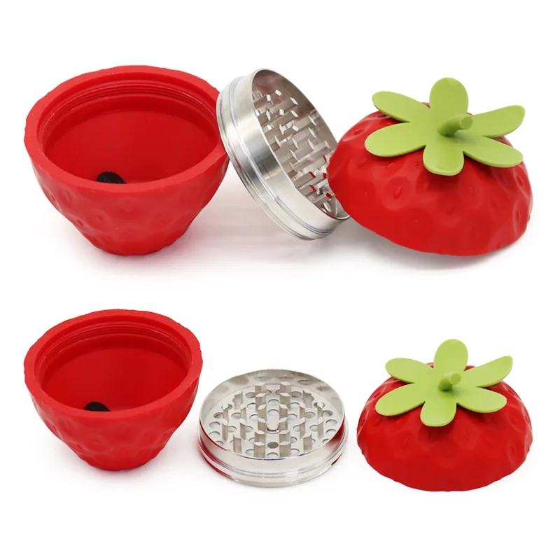 68 مللي متر 2.6 بوصة عشب طاحونة معدنية 3 طبقة التبغ طاحونة تخزين كبيرة الأحمر الفراولة على شكل طاحونة #6
