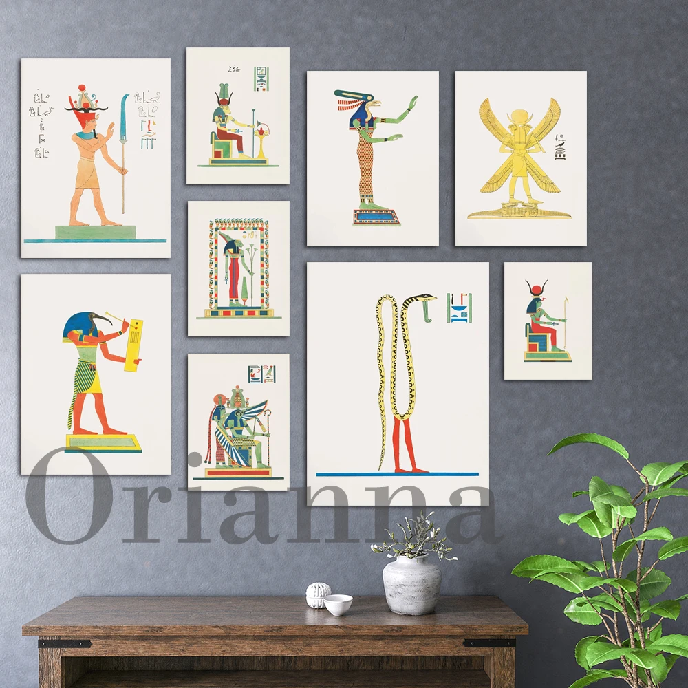 Egyptian Gods Poster Horus Mout Neith Nephtys Nut Osiris Path Ra Sekhmet Seshat Taweret Thoth Wall Art Print Living Room Decor