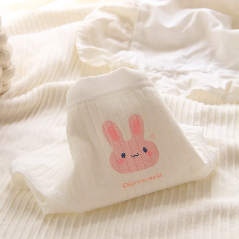 Sous-vêtements mignons imprimés roses pour filles, culottes en coton avec dessin animé de lapin fraise pour femmes, slips doux respirants sans couture pour étudiantes