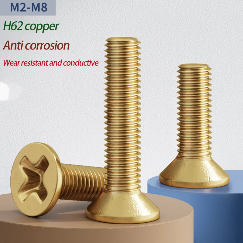 

M2 M2.5 M3 M4 M5 M6 M8 H62 Brass Phillips Screw Metric Threaded Bolts Cross Pan Screws Countersunk Flat Head Copper Screew