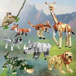 City Animal Figures Lion Wolf Kangaroo Giraffe Crocodile Building Blocks Zoo Farm Vegetable Garden Bricks Toys For Kids Gifts