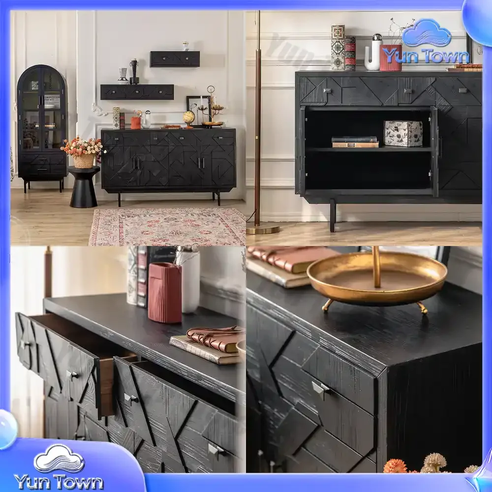 Nordic Minimalist Retro Entryway Cabinet for Living Room Hallway Shoe Storage Cabinet for Dining Room Black Solid Wood