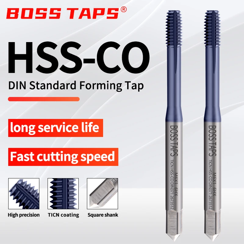BOSS TAPS 1PCS HSS-CO DIN 371 376 Standard Forming Roll Pointed Spiral Fluted Tap M2 M3 M4 M5 M6 M8 M10 M12 Machine Thread Taps
