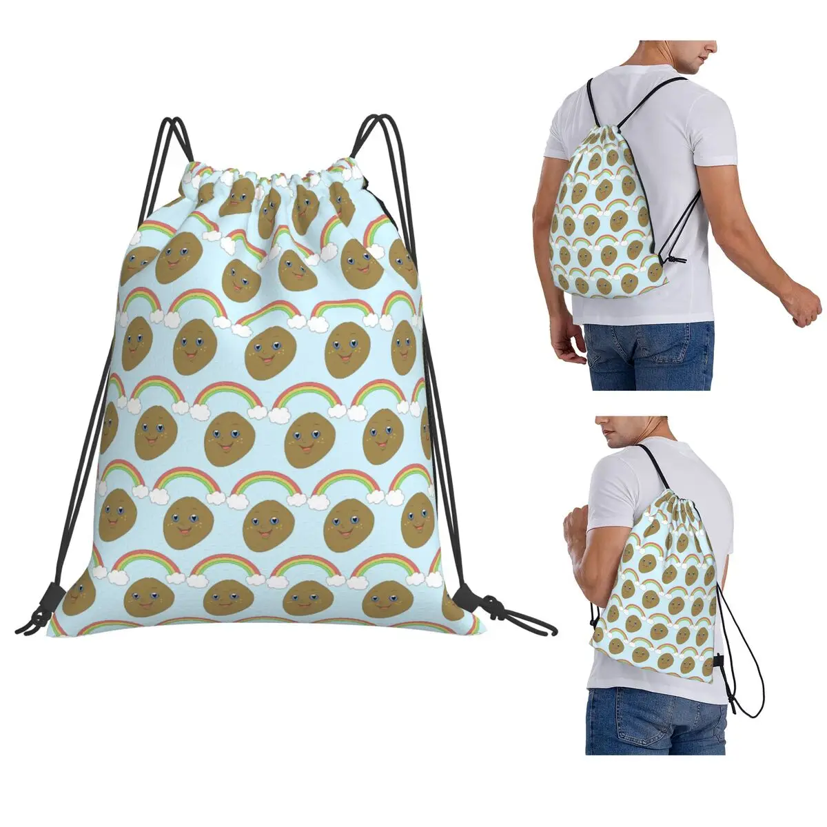 Happy Potato Backpacks Portable Drawstring Bags Sports Bag Book Bags for Travel School