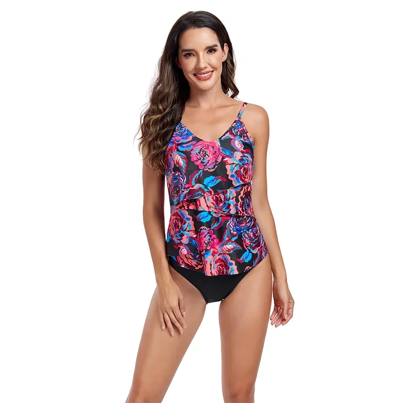 Maillot de bain deux pièces rembourré pour femme, tankini push up, haut, bas imbibés, costume de bain, grande taille, 2024