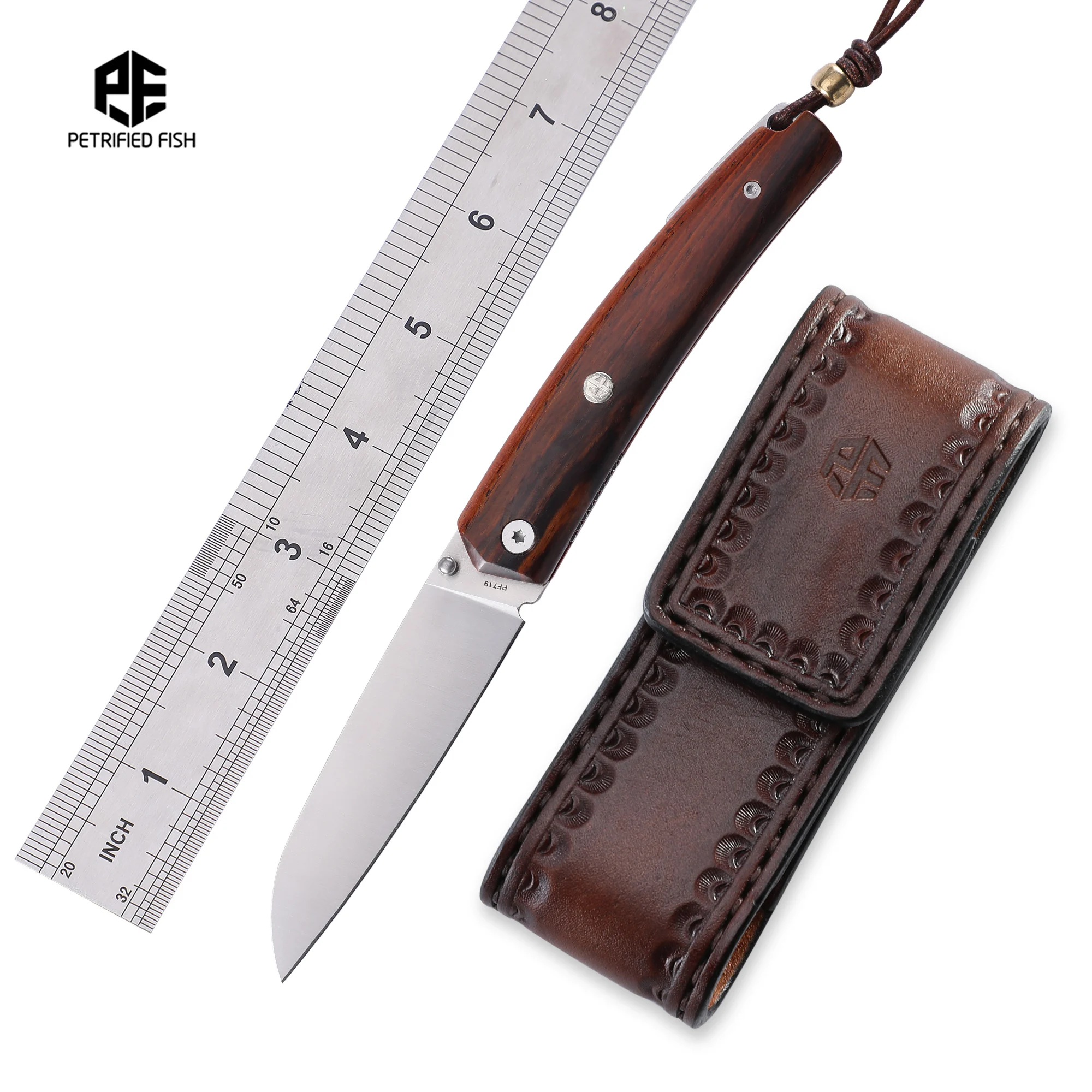 Petrified Fish Folding Knife Razor Coltello 12C27N Steel Tools for Woodwork Leather Holster Camping Survival Hand Tool PF719