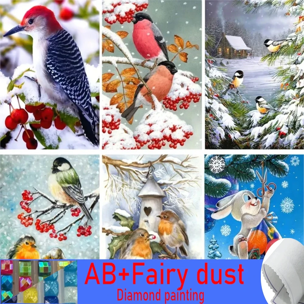 

5D DIY 120 цветов AB сказочная пыль алмазная живопись зимняя птица кролик животное Алмазная вышивка мозаика вышивка крестиком домашний декор