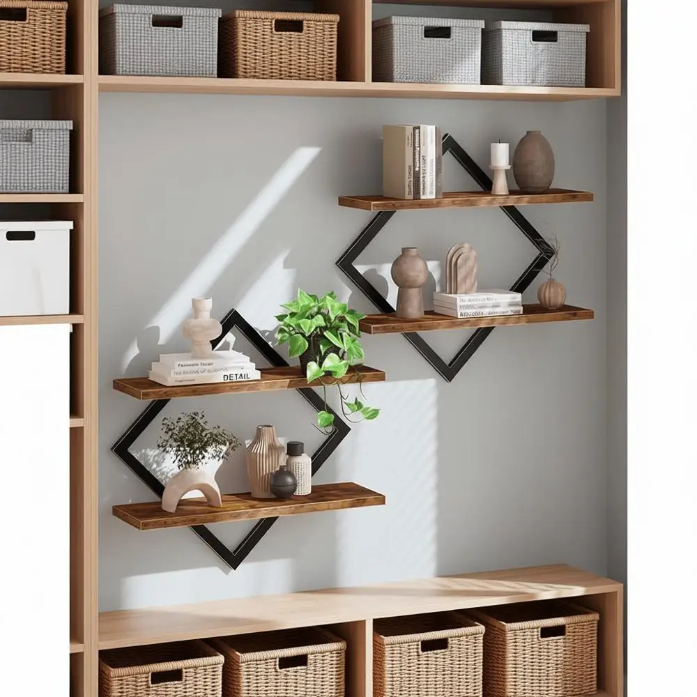 

Floating Shelves, Set of 2 Wall Shelves, 2-Tier Hanging Shelves, Wall Shel Set of 2, Wall Mounted Shelves, for Living Room, Bedr