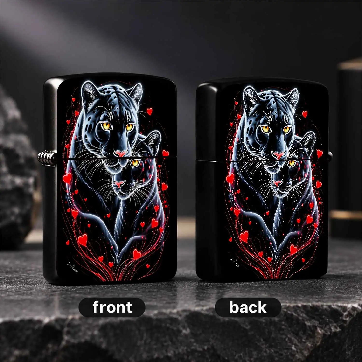 Creative Black Panther Couple Themed Decorative Ornament, Romantic Exquisite Accessory With Glowing Red Heart Accent, Ideal Thoughtful Gift For Lover And Friends For Holiday Birthday, Suitable For All Daily Scenarios A Humorous And Interest