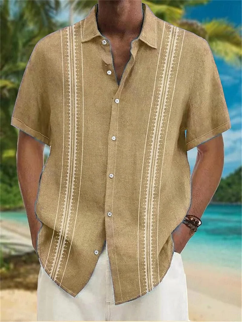 Men's shirt, new summer 3D printed lines, short sleeved lapel button up shirt, fashionable Hawaiian vacation casual clothing