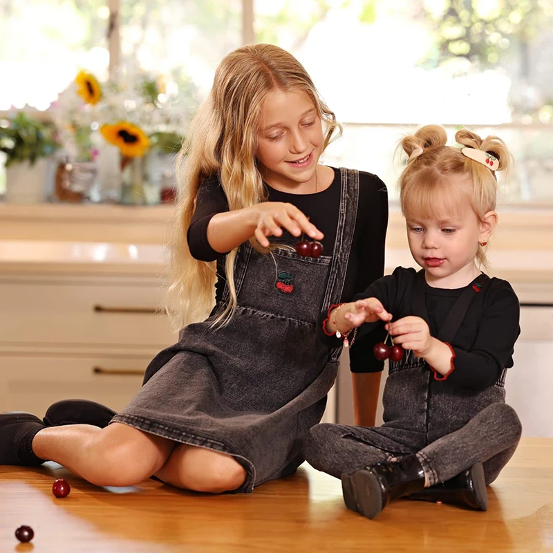 Herbst-Winter Denim Schwarz Kinderbekleidungsset - Familien-Matching-Outfits für Jungen und Mädchen mit Hemd und Strampler – Detail 17