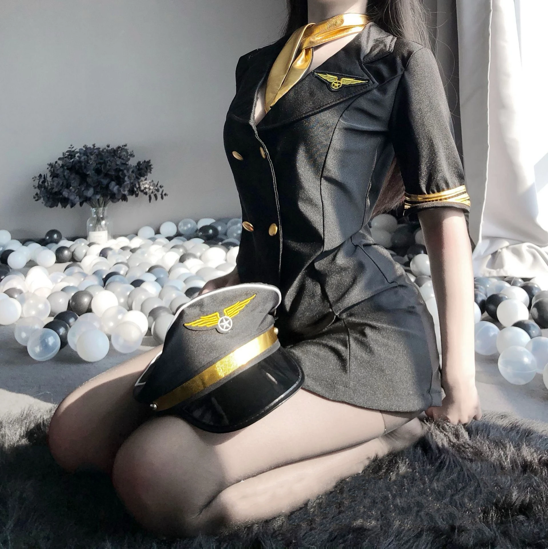 섹시 속옷 섹시 여경 원피스 승무원 유니폼 유혹 세트 코스프레 롤플레잉 L567