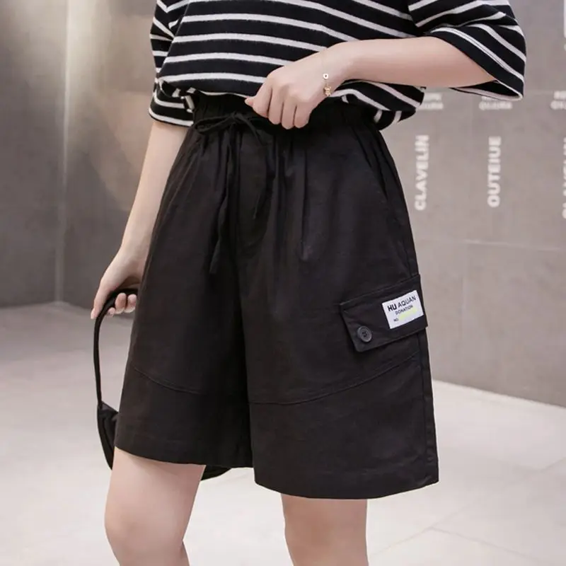 Loose Cargo Shorts for Women New 2025 Summer Korean-style Wide-leg Versatile Casual Shorts