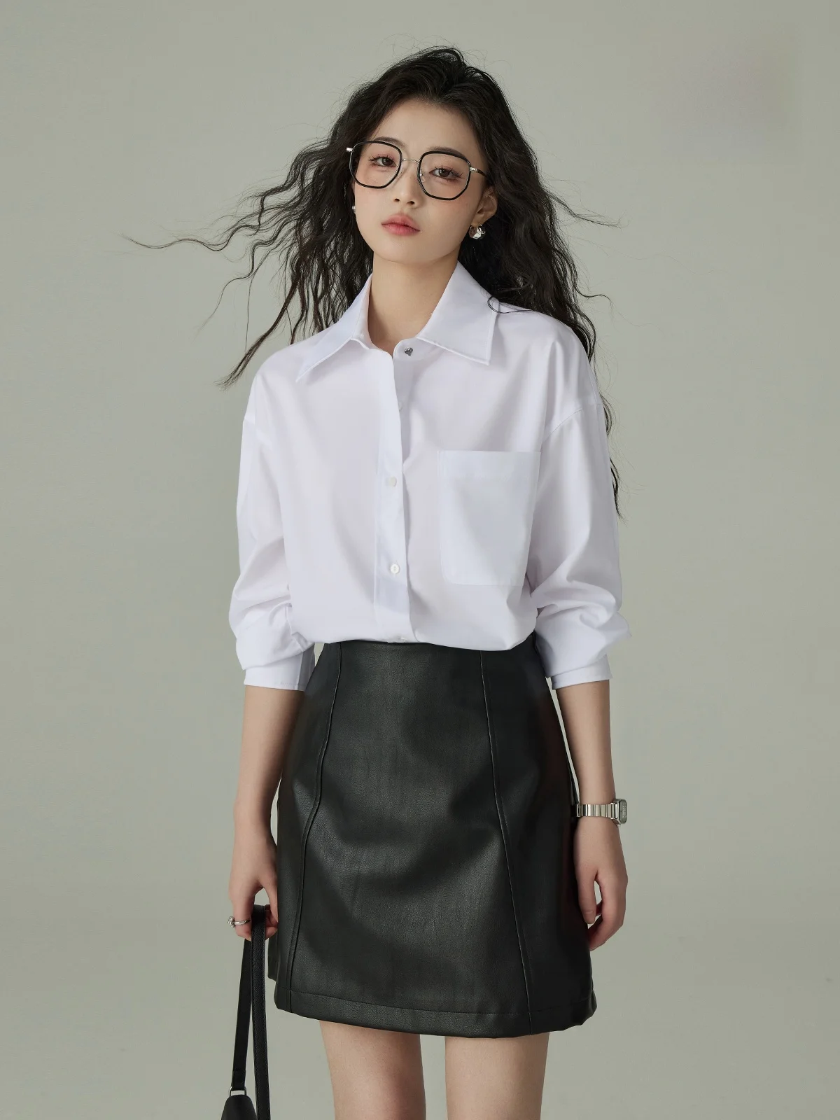 

Yakejia Basic Casual White irt Women Loose Slimming Drape Anti-Wrinkle Versatile irt Comfortable Long Sve Button up