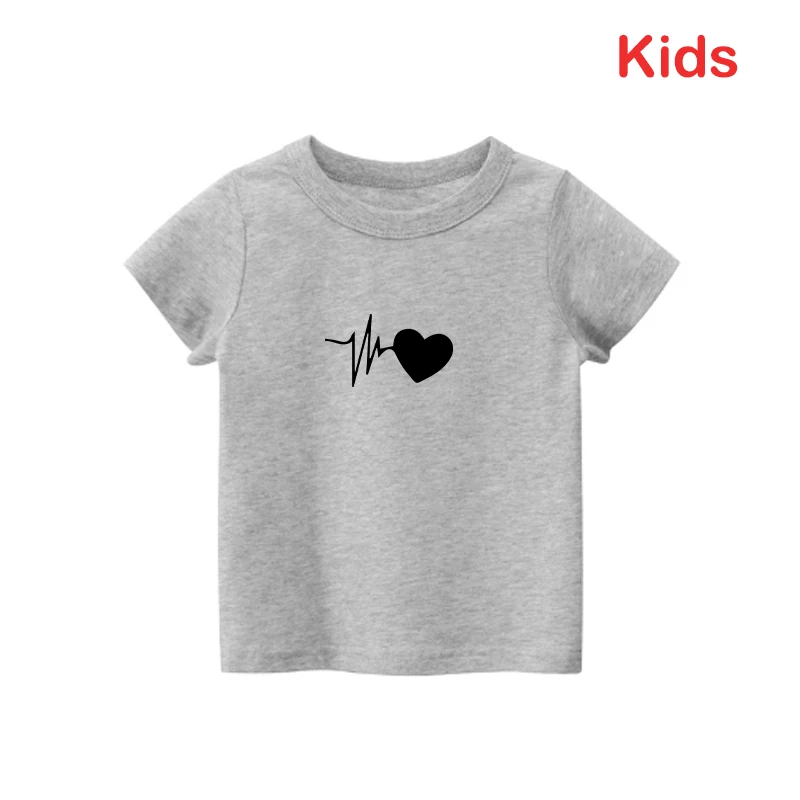 Fashionable Family Printed Matching Heartbeat Summer T-shirt Basic Clothing Set My Top Family Mom Dad Beach Wear