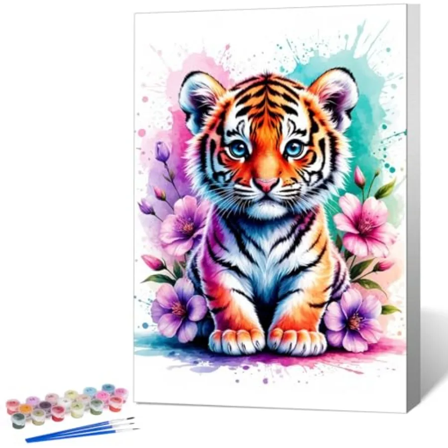 

Framed Paint by Numbers Kit for Adults Beginner Tiger, Adult Paint by Number Kits on Canvas Framed Animal, DIY Acrylic Oil Pain