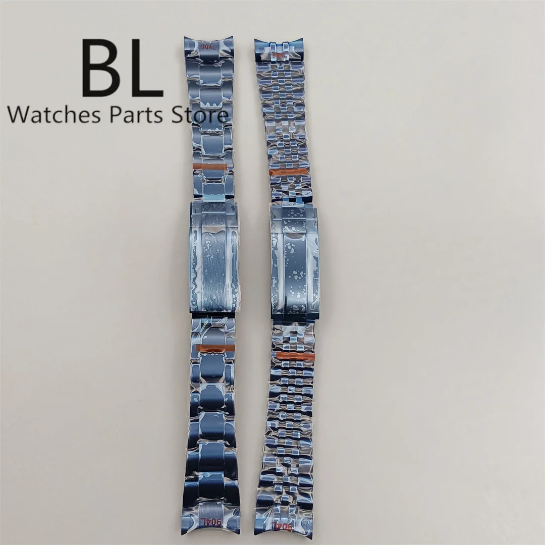 BLIGER 20mm Blue Coated 904L Stainless Steel Watch Band Electroplated Blue Adjust Glide Lock  Fit 36mm40mm/41mm Case