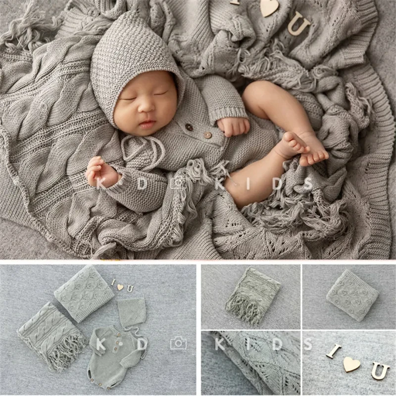 Newborn Baby Photography Props Nordic Style Tassel Outfits Blanket Wood Posing Plate Pillow Hat Floral Set Studio Photo Props