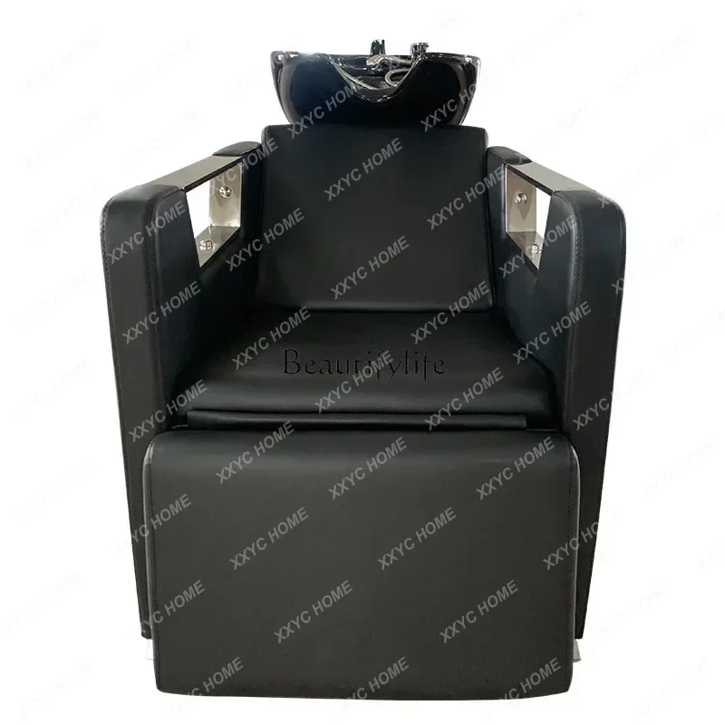 Massage Shampoo Bed Stainless Steel Hair Salon Flushing Bed Lying Half Ceramic Basin