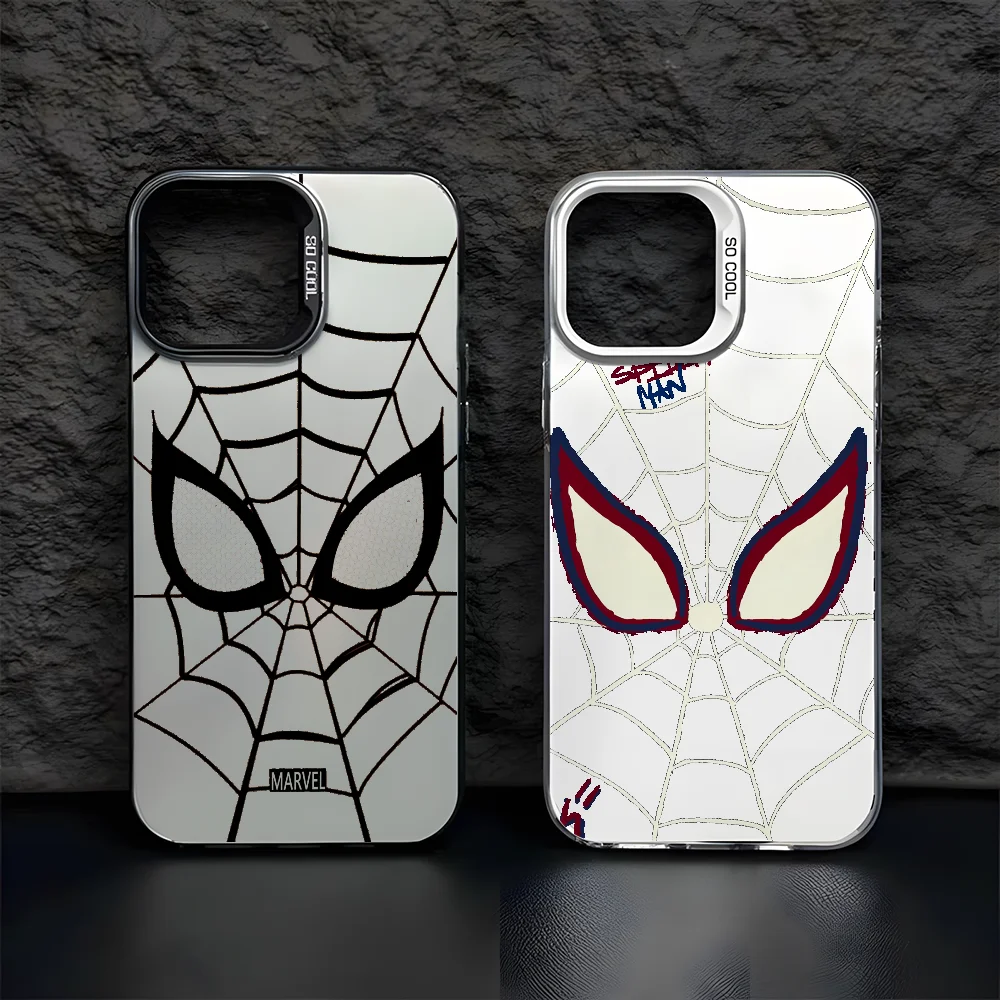 Cool Spider Man Phone Case For iPhone 16 15 14 13 12 11 Pro Max Black Matte Multicolor Laser Metallic Aurora Cover