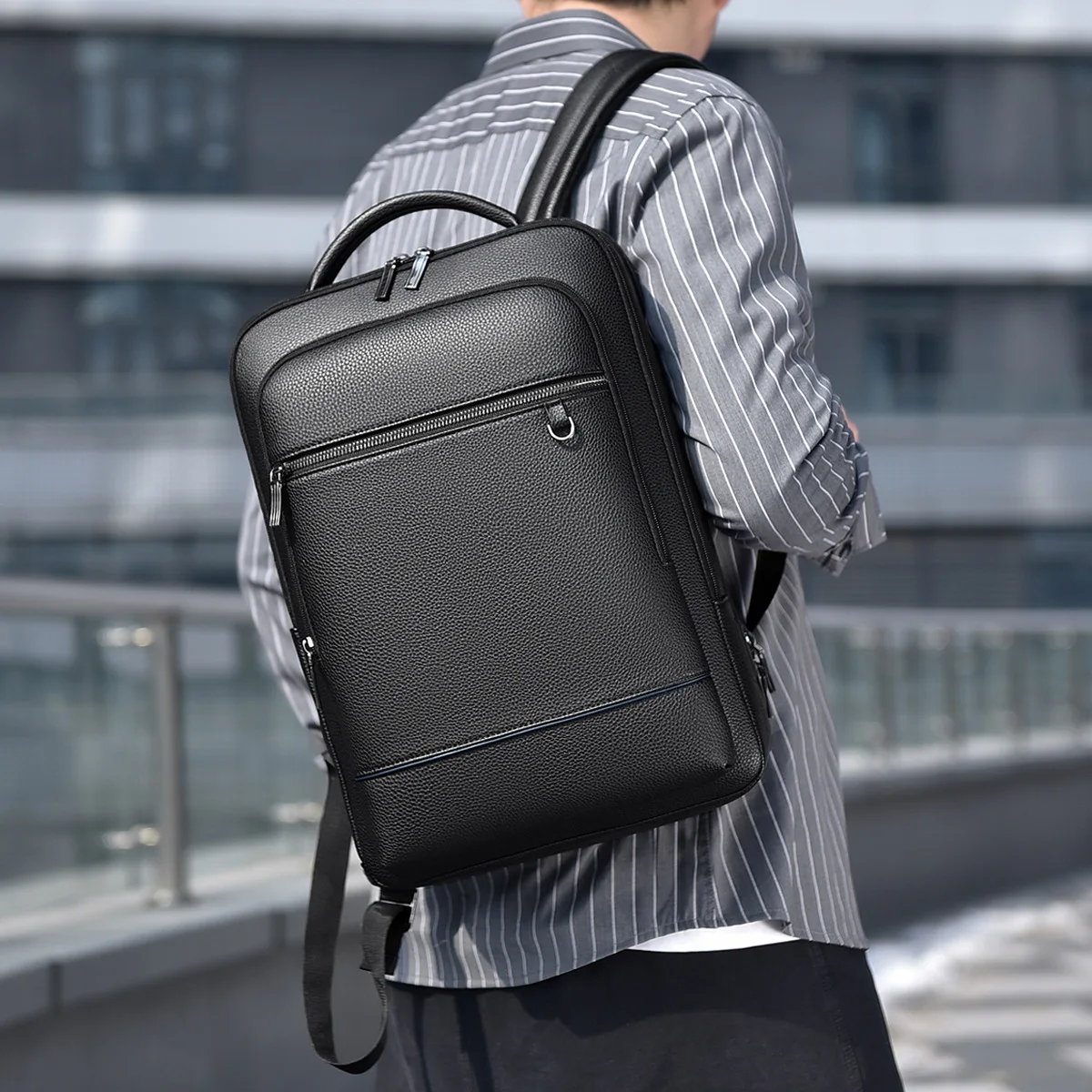 PU leather men's business duffel bag with large capacity, 15.6-inch computer storage, travel and waterproof backpack