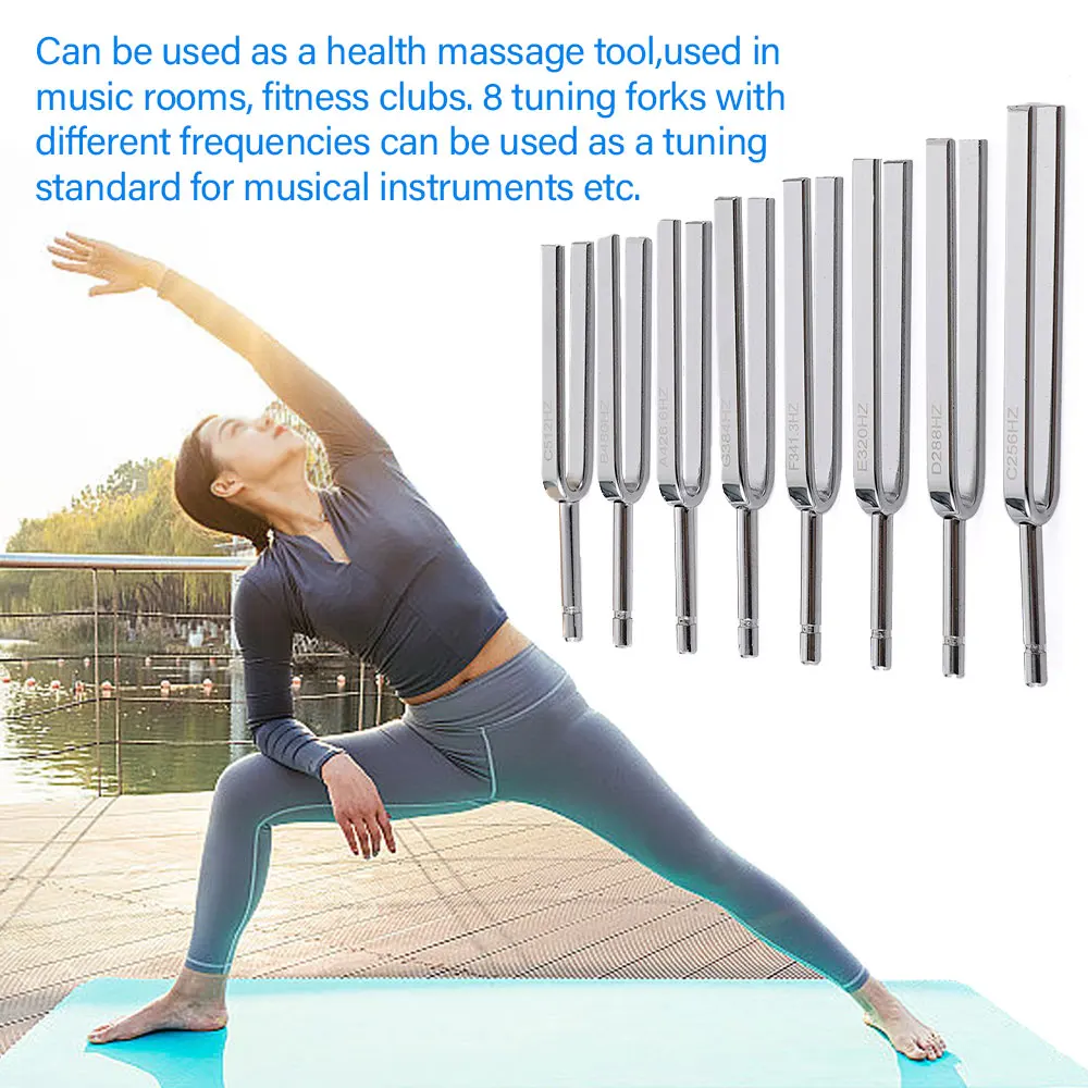 8Pcs 256-512HZ Steel Tuning Fork Set Health Physics Vibration Medical Diagnostic + Mallet Vibration Healing Therapy Medical Tool