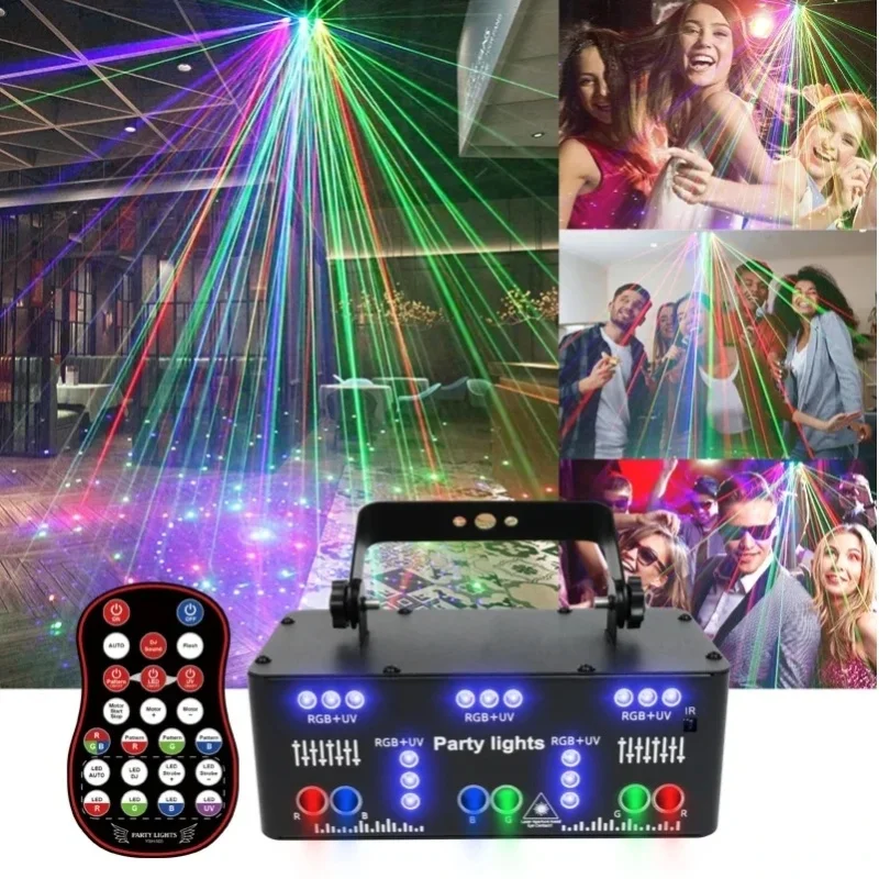 Projektor laserowy LED z 21 otworami, generujący wzory świetlne RGB i UV, sterowany za pomocą DMX512, reagujący na dźwięk, idealny jako oświetlenie sceniczne na imprezy, do klubów, barów, dyskotek, — 2