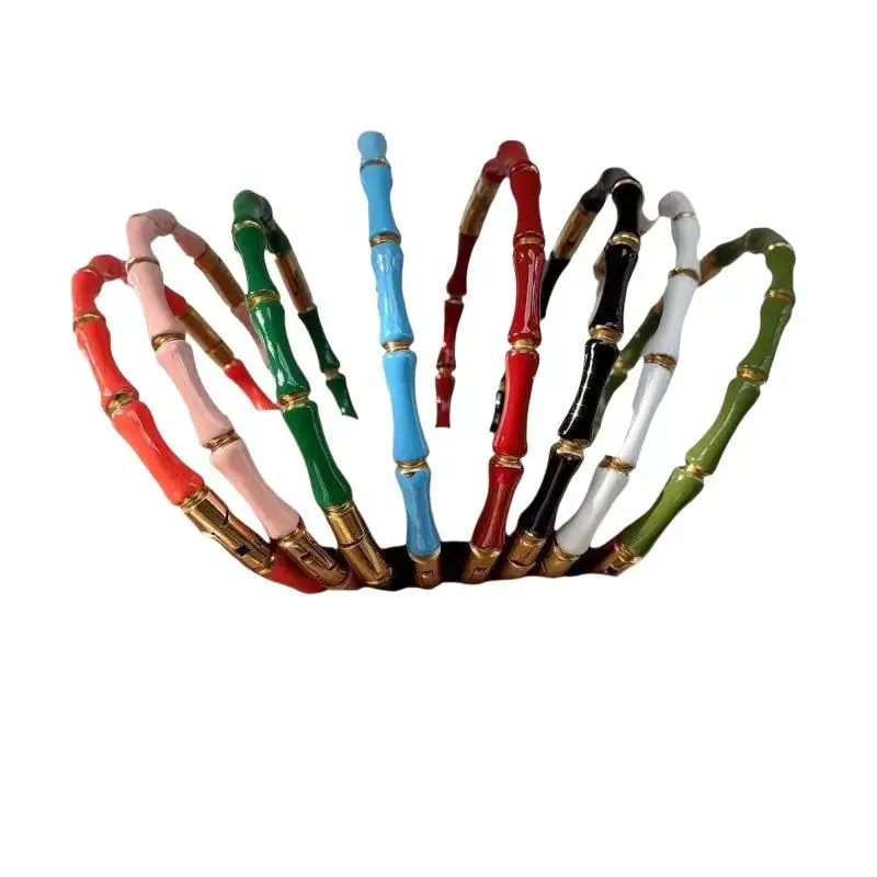 Colorful Bamboo Joint Bracelet  Gold Stainless Steel Enamel Resin Bangle for Girls Birthday Gift Dating Wear