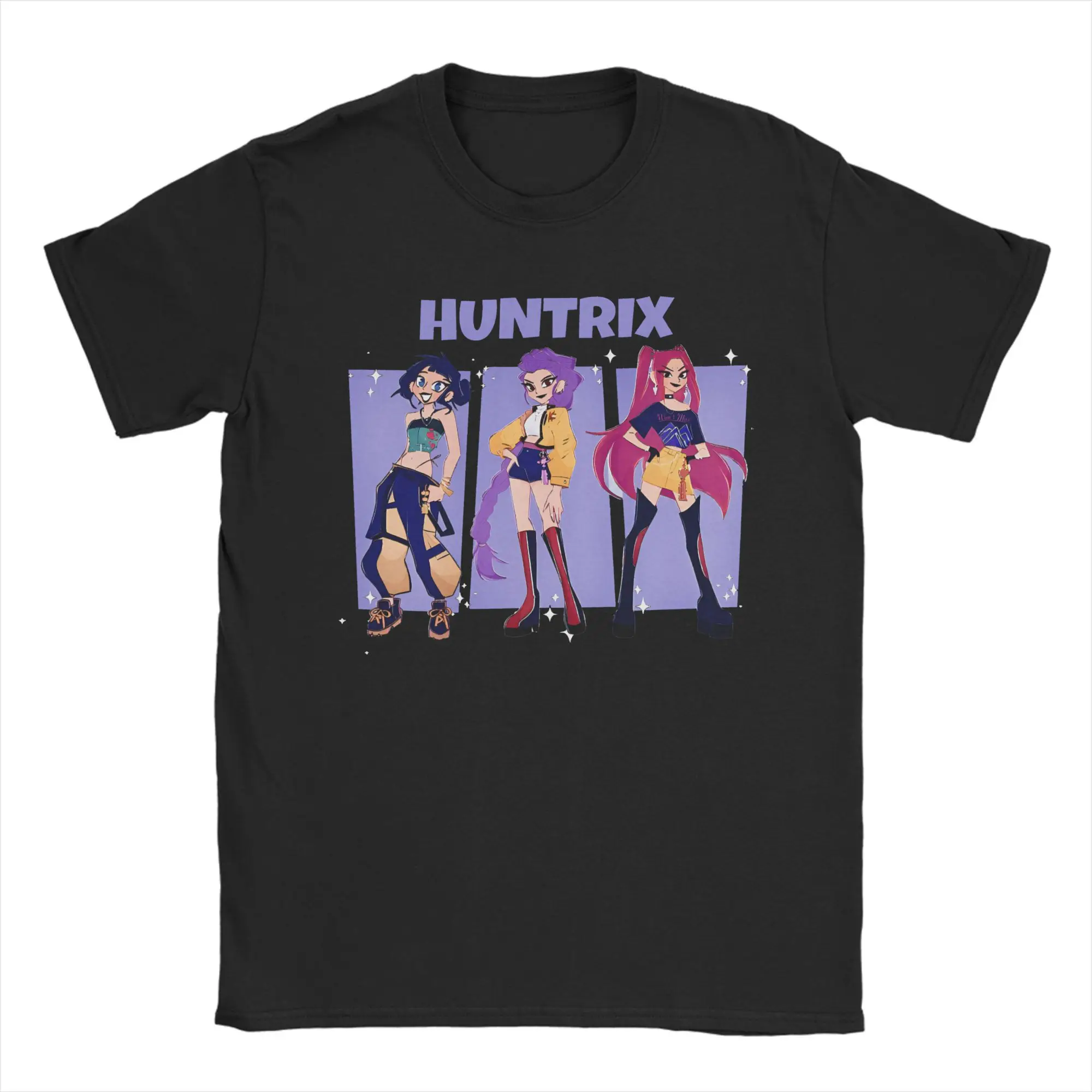 

Huntrix фиолетовые футболки для девочек для мужчин, хлопковая футболка с юмором, футболки с круглым вырезом, одежда с короткими рукавами, идея подарка