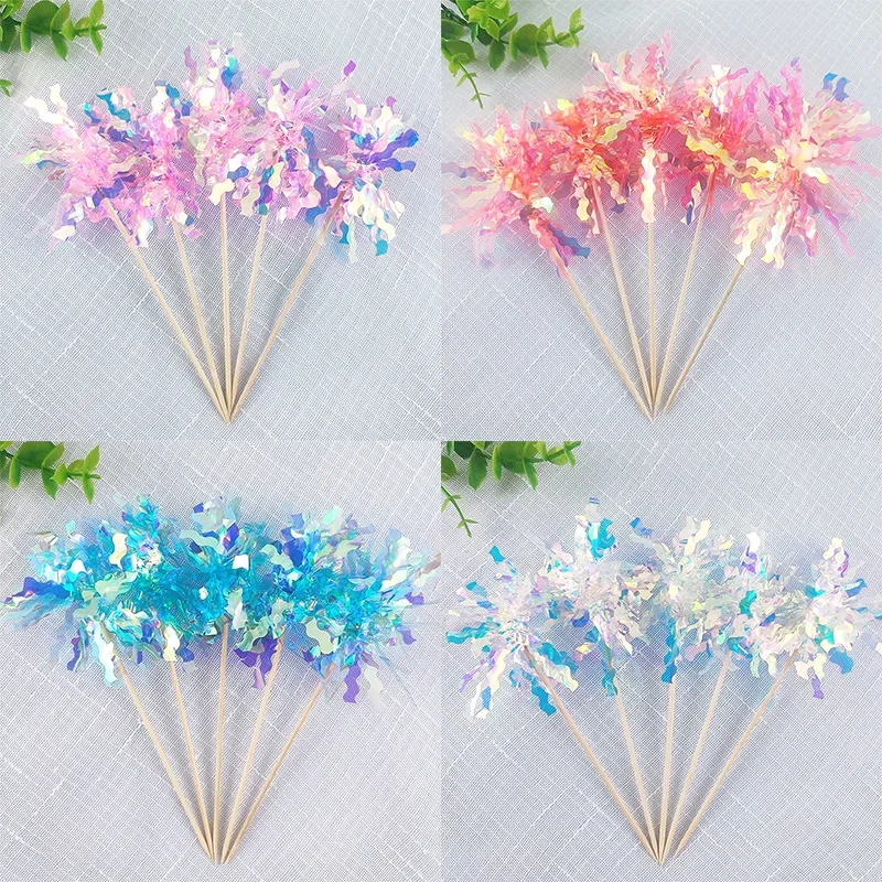 

10Pcs Glitter Happy Birthday Cake Topper Colorful Fireworks Tassels Cupcake Topper Wedding Baby Shower DIY Dessert Cake Decor