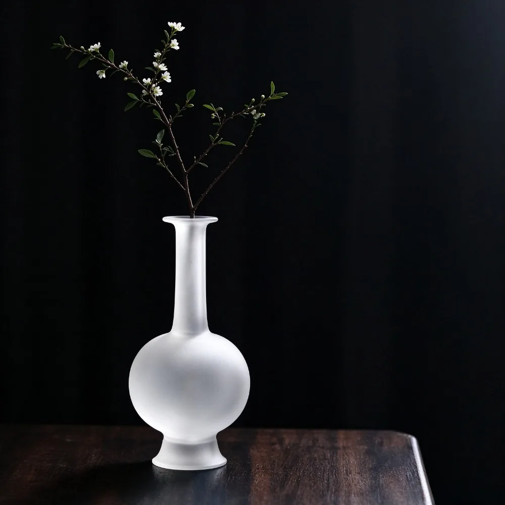 Frosted Transparent Glass Vase Narrow Mouth Modern Spherical Glass Vase for Fresh Dried Flower Table Centerpiece Decor