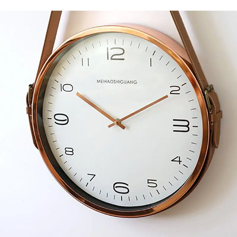 Leather Lanyard Wall Clocks Wall-mounted Silent Sweep Needle Clock Living Room Decoration Crafts Decorative Hanging Timepiece